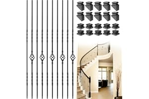 Vilstomes 10 Pack Wrought Iron Balusters, 1/2" Iron Balusters for Staircases, Matte Black Metal Stair Baluster Balusters for Staircase Interior W/Baluster Shoes (5 Double Twist +5 Single Basket)