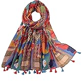 Yeieeo Boho Scarf for Women Lightweight Floral Printed Scarf Fall Winter Fashion Fringed Shawl