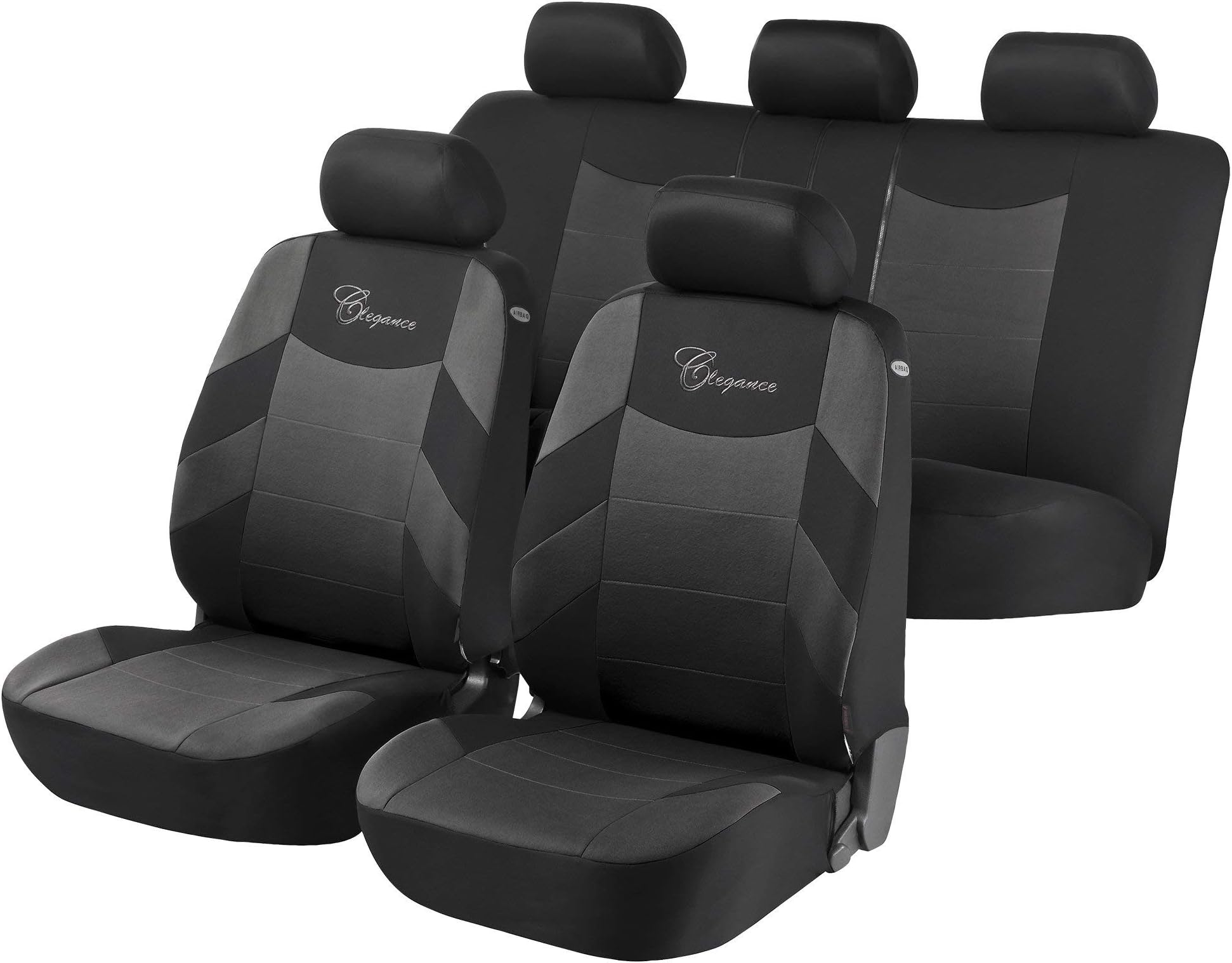 Walser 11802-5522, Elegance Car Seat Covers Grey & Black, Airbag Compatible, Easy to Fit