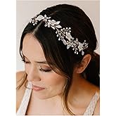 SWEETV Handmade Bridal Headband Flower Wedding Hair Accessories for Brides Hair Pieces Gold Flower Girl Headpieces
