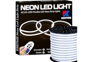 KERTME Neon Led Type AC 110-120V LED NEON Light Strip, Flexible/Waterproof/Dimmable/Multi-Modes LED Rope Light + 23 Keys Remote for Home/Garden/Building Decoration (16.4ft/5m, White 6000K)