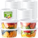 NEEBAKE 100 Set 8 oz Deli-Containers-with-Lids-Airtight-Plastic-Food-Storage-Containers-with-Lids-Soup-Slime-Overnight-Oat-To-Go-Containers