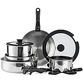 Country Kitchen Cookware Set with Removable Handle, Oven & RV Safe Pots and Pans Set, Stainless Steel, Original