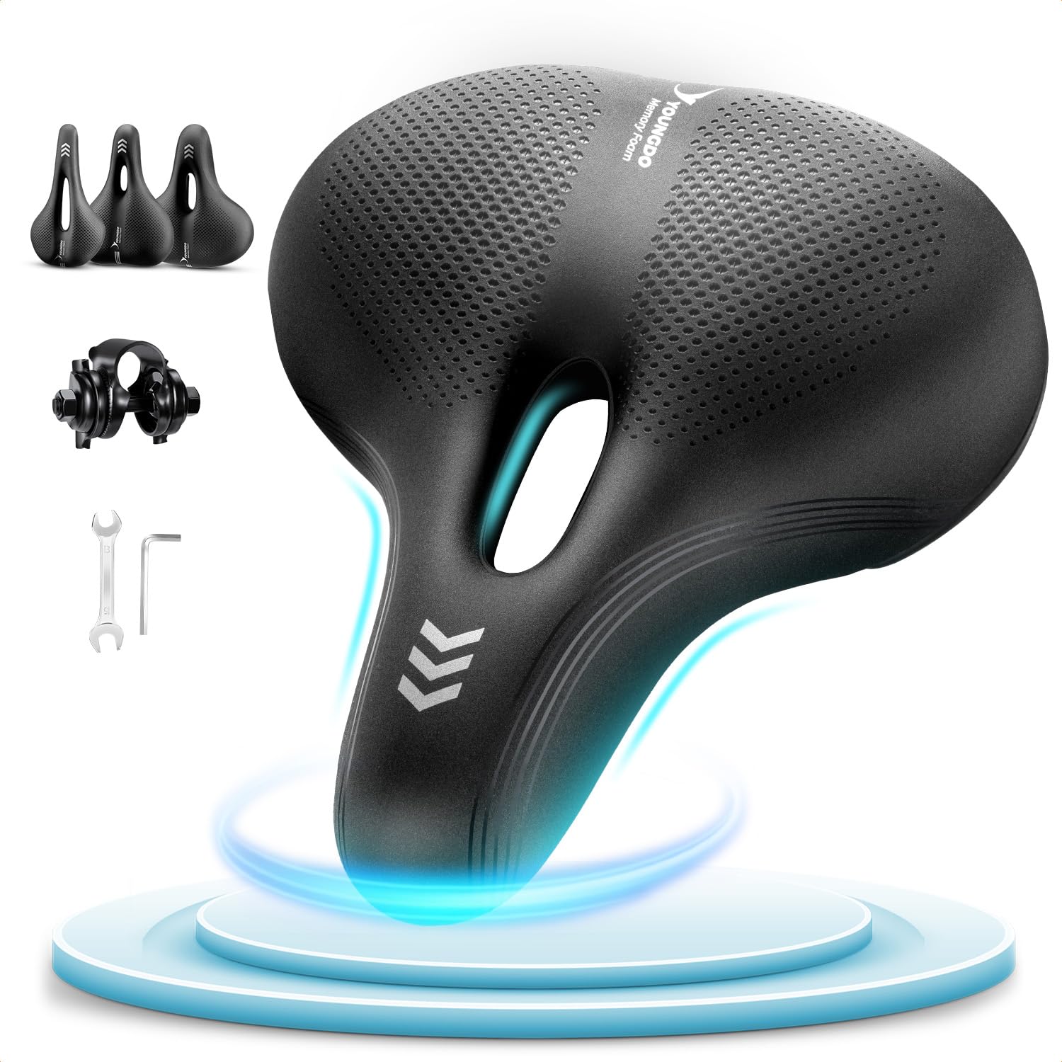 YOUNGDO Waterproof Bike Seat Cushion for Men Women, Bicycle Saddle with Smart Zone-Concept, Comfortable Bikes Seats Made Of Comfy Memory Foam, Fit for BMX, MTB & Road, Stationary/Exercise/Indoor