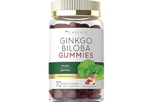 Carlyle Ginkgo Biloba 300mg | 70 Gummies | 45:1 Leaf Extract | with Peach Raspberry Flavor | Vegan, Non-GMO, Gluten Free Supplement