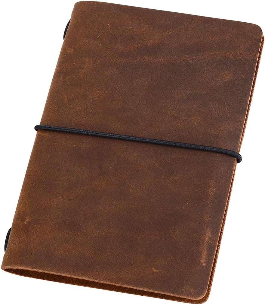 Pocket Travelers Notebook, Refillable Leather Travel Journal for Men