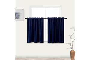 KOUFALL Navy Blue Small Window Curtains, Thermal Short Blackout Curtains for Kitchen Window Over Sink Bathroom Cabinet Bedroom, 34w x 24 Inch Length, Dark Blue