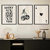 Heiple Framed Set of 3 Poker Wall Art Lucky You Poster, Trendy Retro Print Wall Decor for Queen of Hearts Wall Art Rustic Vintage Farmhouse Home Wall Decor（Black 12