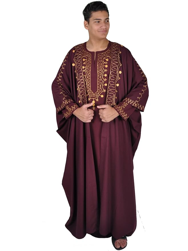 Egypt Bazar Zweiteiliges Araber Scheich Kostüm,Kaftan mit Umhang, Farbe: weinrot/Gold (68 (5XL))
