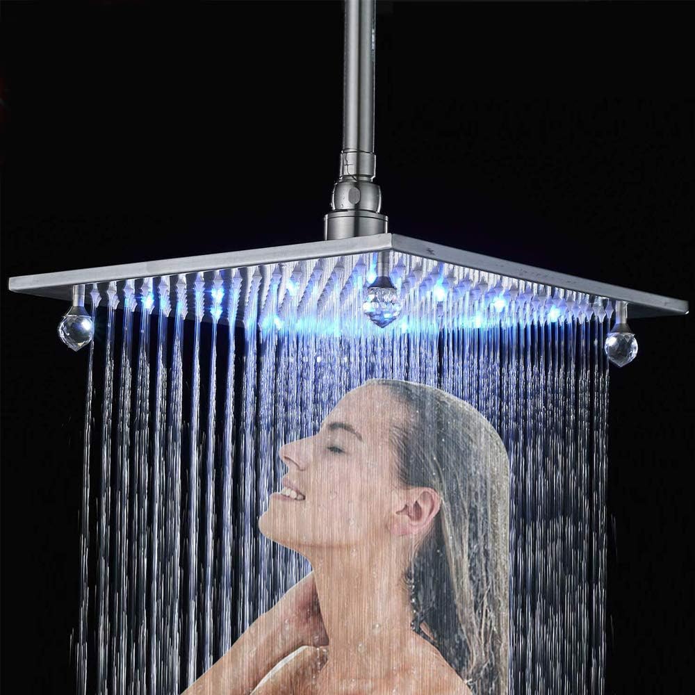 Onyzpily Bathroom Fixed Shower Head LED Square Thick 10 inch Brushed