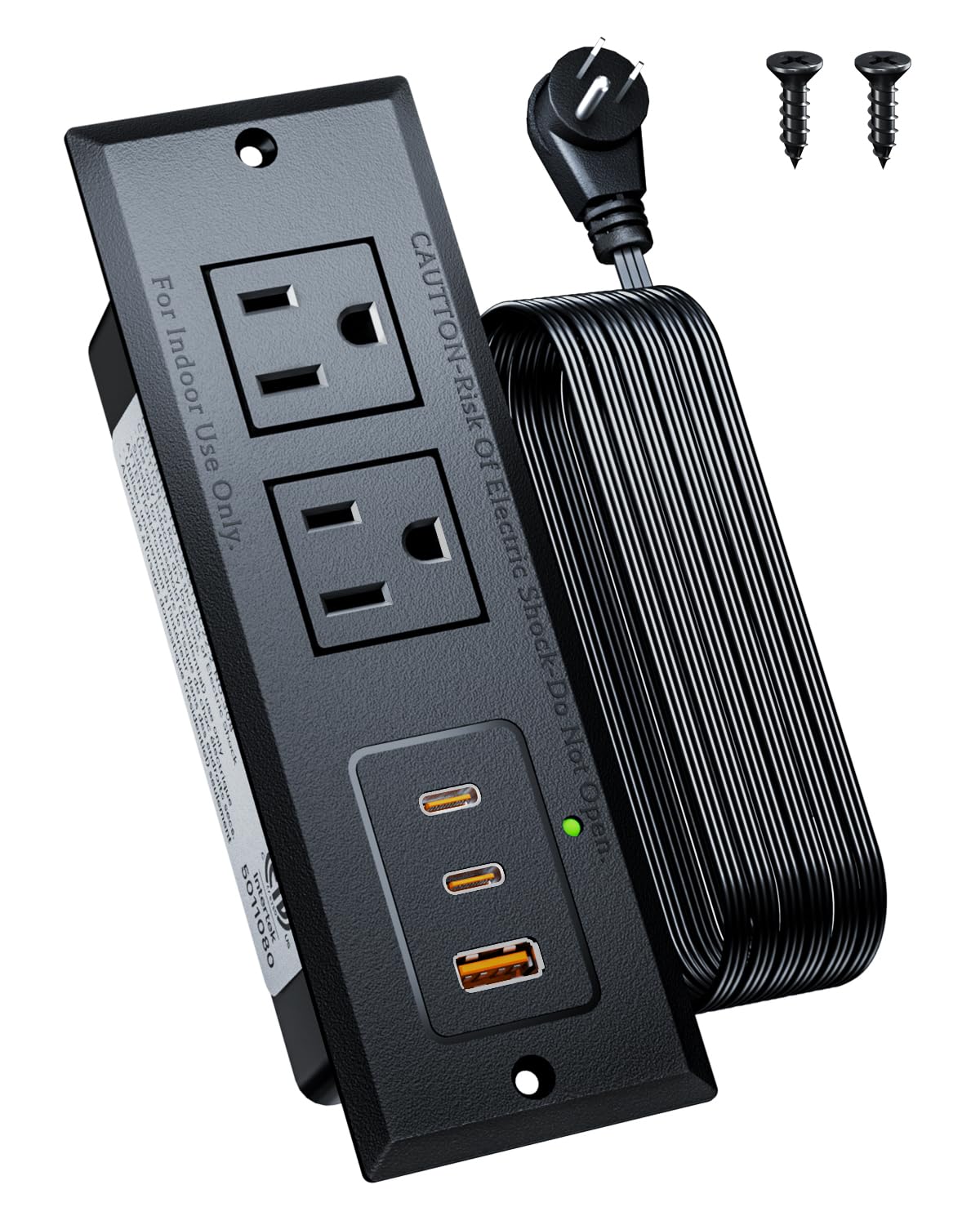 Photo 1 of Recessed Power Strip with 20W USB C Port, Fast Charging USB A Port Conference Recessed Outlet, Space-Saver for Furniture Side Table, End Table, Desk Outlet with 6ft Cord, 45° Thin Flat Plug, Black