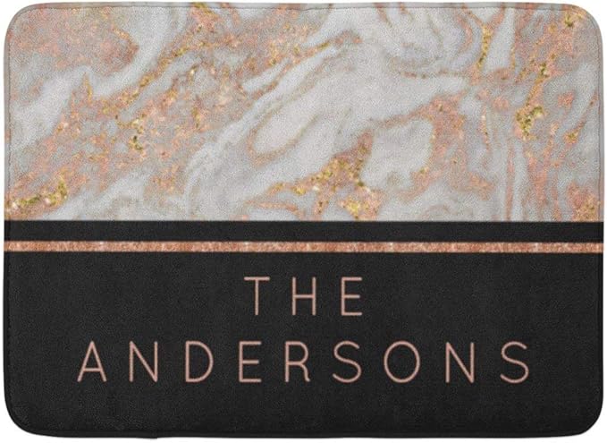 Alfombrilla de baño Rosa Chic Moderno Faux Rose Gold Marble Monogram