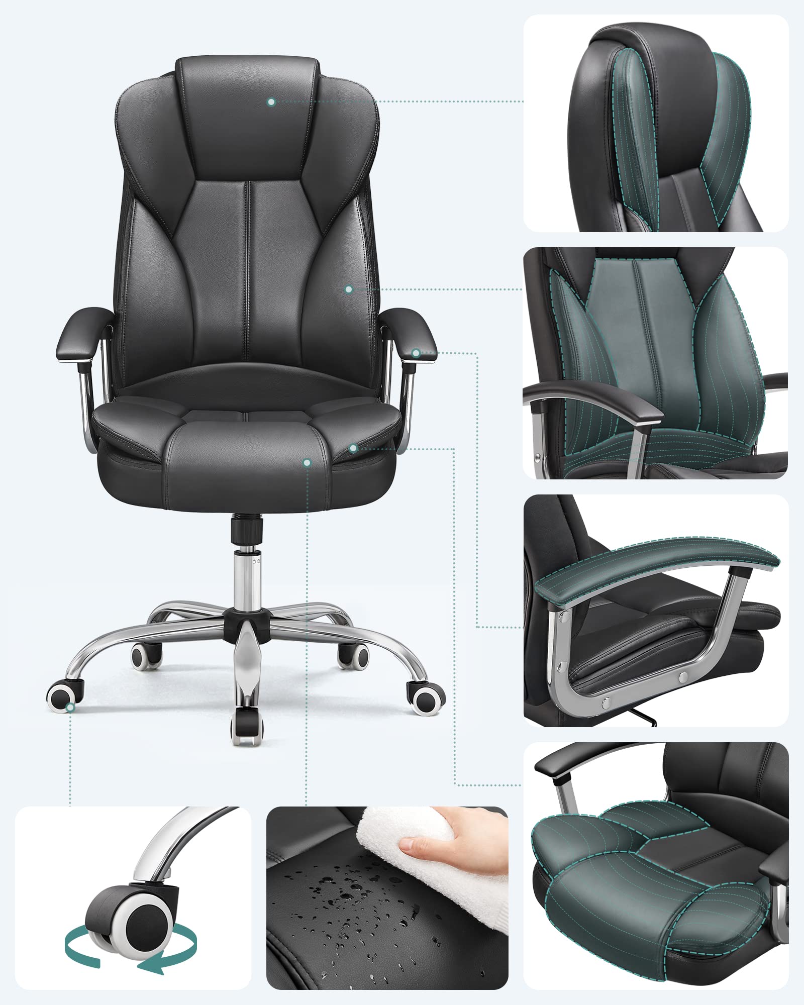 SONGMICS Bürostuhl Chefsessel Drehstuhl Computerstuhl Sitzhöhenverstellung office Stuhl Polsterung, OBG57B 3