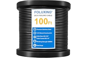 FOLUXING 100Ft 1/4" Wire Rope,7x19 Strand Vinyl Coated Aircraft Cable Wire,3/16" Thru 1/4" for Cable Railing, Indoor Outdoor 