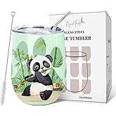 NymphFable 12oz Panda Gifts Wine Tumbler with Lid and Straw Insulated Stainless Steel Panda Cups