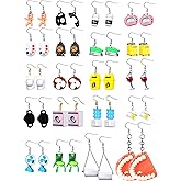 Hicarer 20 Pairs Cute Weird Earrings Funny Dangle Drop Earrings for Women Include Gummy Candy Bear Milk Goldfish Cartoon Fruits Flowers Animals for Birthday