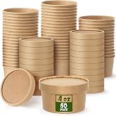 Fulmoon 50 Pack 4 Oz Paper Soup Containers with Lids, Kraft Brown | Disposable Soup Cups for Takeout and Meal Prep, Ice Cream Bowls, Microwavable and Freezer Safe, Hot and Cold Foods