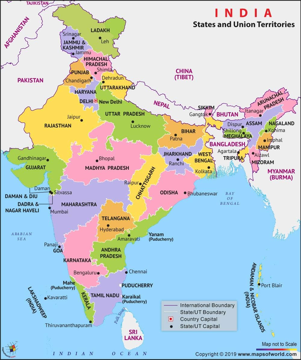 India mappa politica (91,4 cm L x 103,4 cm H): Amazon.it: Cancelleria e prodotti per ufficio