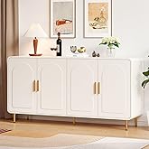ONBRILL 60" Sideboard Buffet Cabinet, Large Credenza Storage Cabinet, Modern Console Table with Doors and Shelves, White Coff