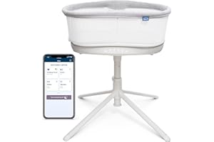 HALO BassiNest Connected Swivel Sleeper 3.0 – Smart Bassinet with AutoSoothe™, 360° Swivel, Cry Detection, Rocking, Vibration & Soothing Sounds, Easy Lowering Wall for Postpartum Recovery