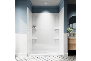 AquivaCoast Shower Wall Panels, 32D x 60W x 78H, 1" Thick Solid Surface 4-Panel Shower Surround Kit, Waterproof, Glossy White Subway Tile Design, with Built-in Shelf