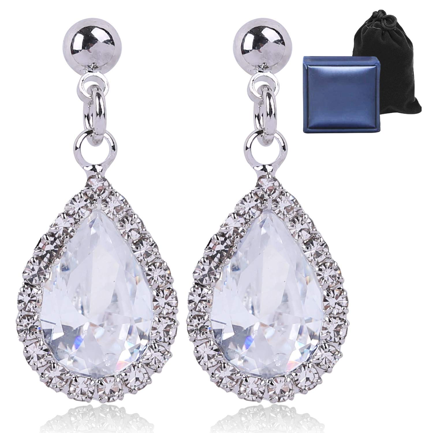 Jewellery for Her- 925 Sterling Silver Shining Crystal Earrings (Teardrop)