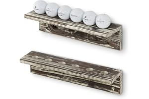 MyGift Rustic Torched Wood Golf Ball Holder, 12-Inch Display Floating Shelf, Set of 2