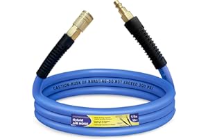 WHISPERING WONDER Air Compressor Hose 1/4 in x 10 ft, 300 PSI Heavy Duty Hybrid Air Hose with Quick Coupler and Plug Kit, Lightweight, Kink Resistant, All Weather Flexibility with Bend Restrictors, Blue