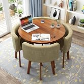 Small Office Reception Room Club Table and Chair Set, Round Table Simple Reception Table and Chair Set, Space-Saving Small Meeting Room Table, Coffee Kitchen Living Room Milk Tea Shop ( Color : Brown