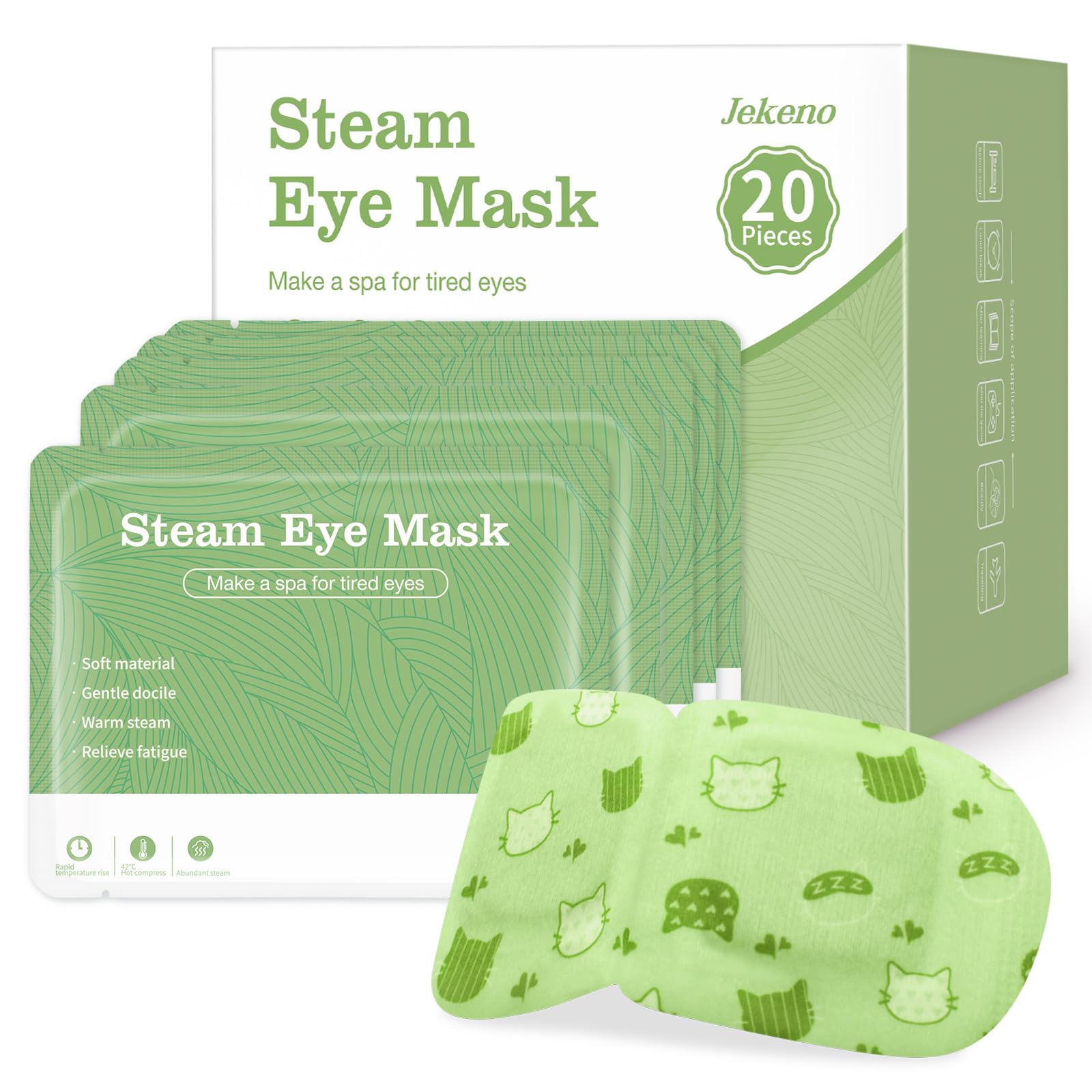 Jekeno Steam Eye Mask, 20 Packs Eye Masks for Dry Eyes, 40-60 Minutes Self Moist Warm Compress Heated Disposable Mask for Sleep, Spa Relaxing Trip Gifts, Travel Essentials for Women Men