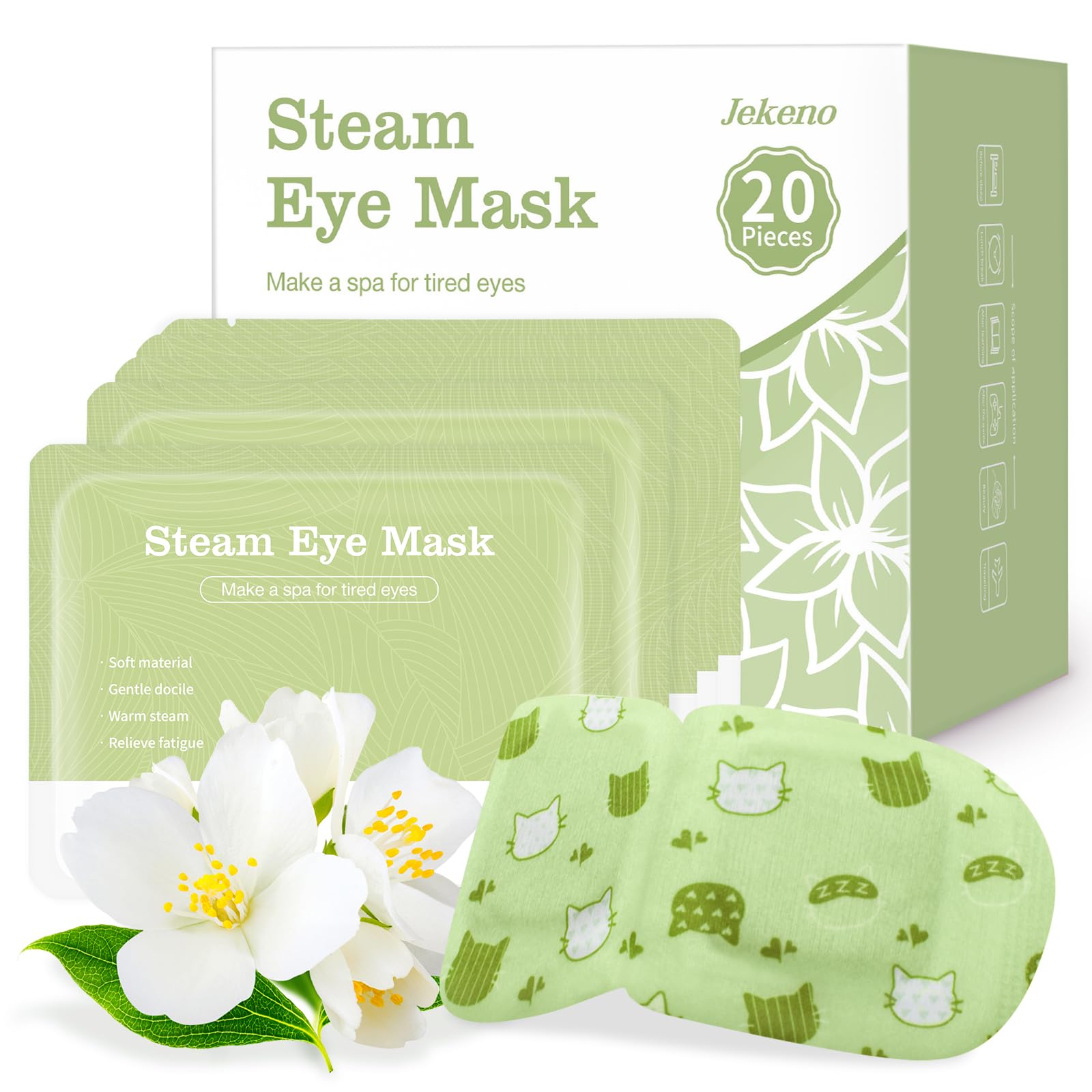 Jekeno Steam Eye Mask, 20 Packs Eye Masks for Dry Eyes, 40-60 Minutes Self Moist Warm Compress Heated Disposable Mask for Sleep, Spa Relaxing Trip Gifts, Travel Essentials for Women Men