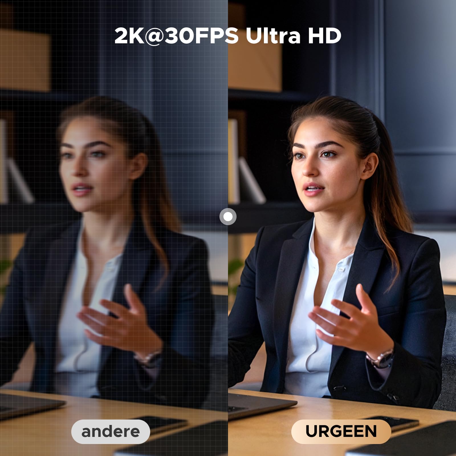 UGREEN FineCam Lite 2K Webcam mit Ringlicht PC Kamera mit mikrofon Streaming Kamera mit Abdeckung Fixfokus 4 Fülllichtstufen 80°FOV USB-A/C Anschluss Kompatibel mit PC/Laptop/Windows/Mac/Linux/Skype 3