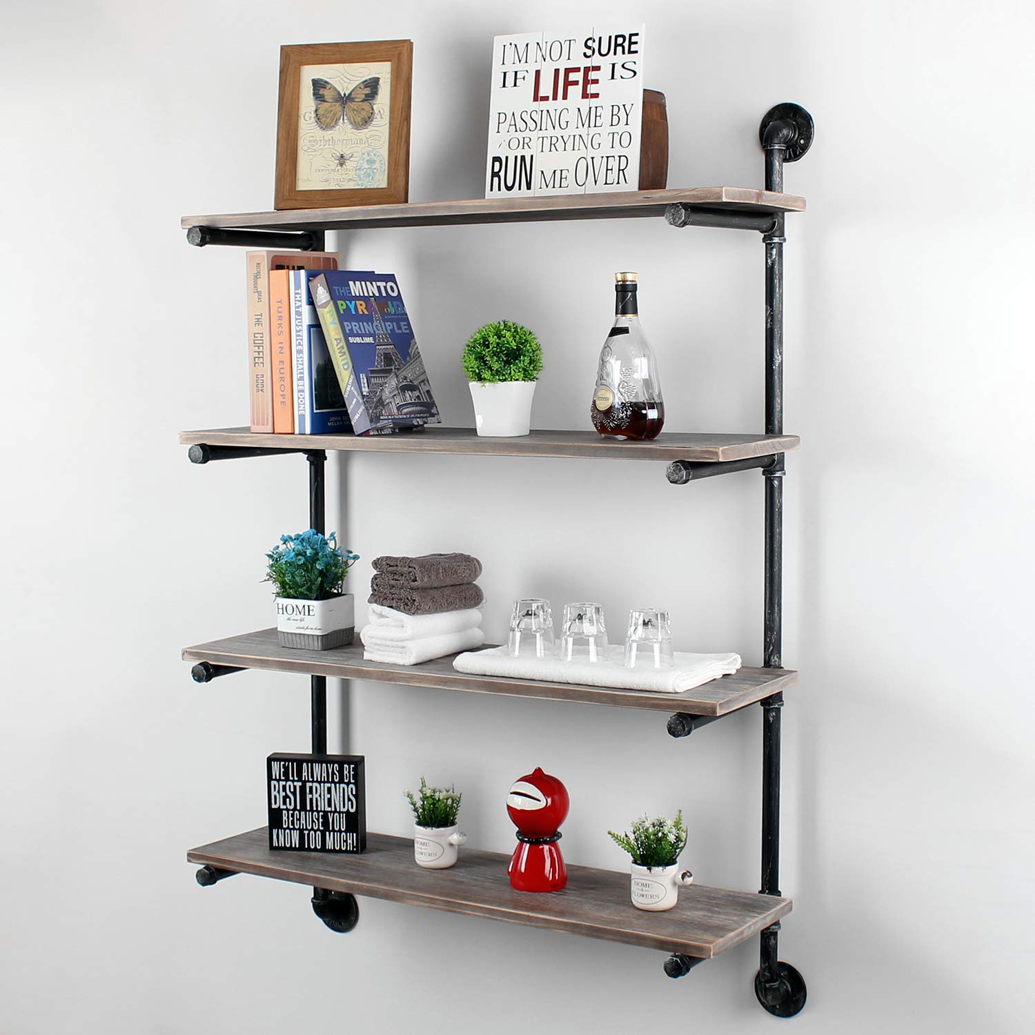 Buy MBQQ Industrial Retro Pipe Shelf 4 Tier Wall ed,36in Rustic