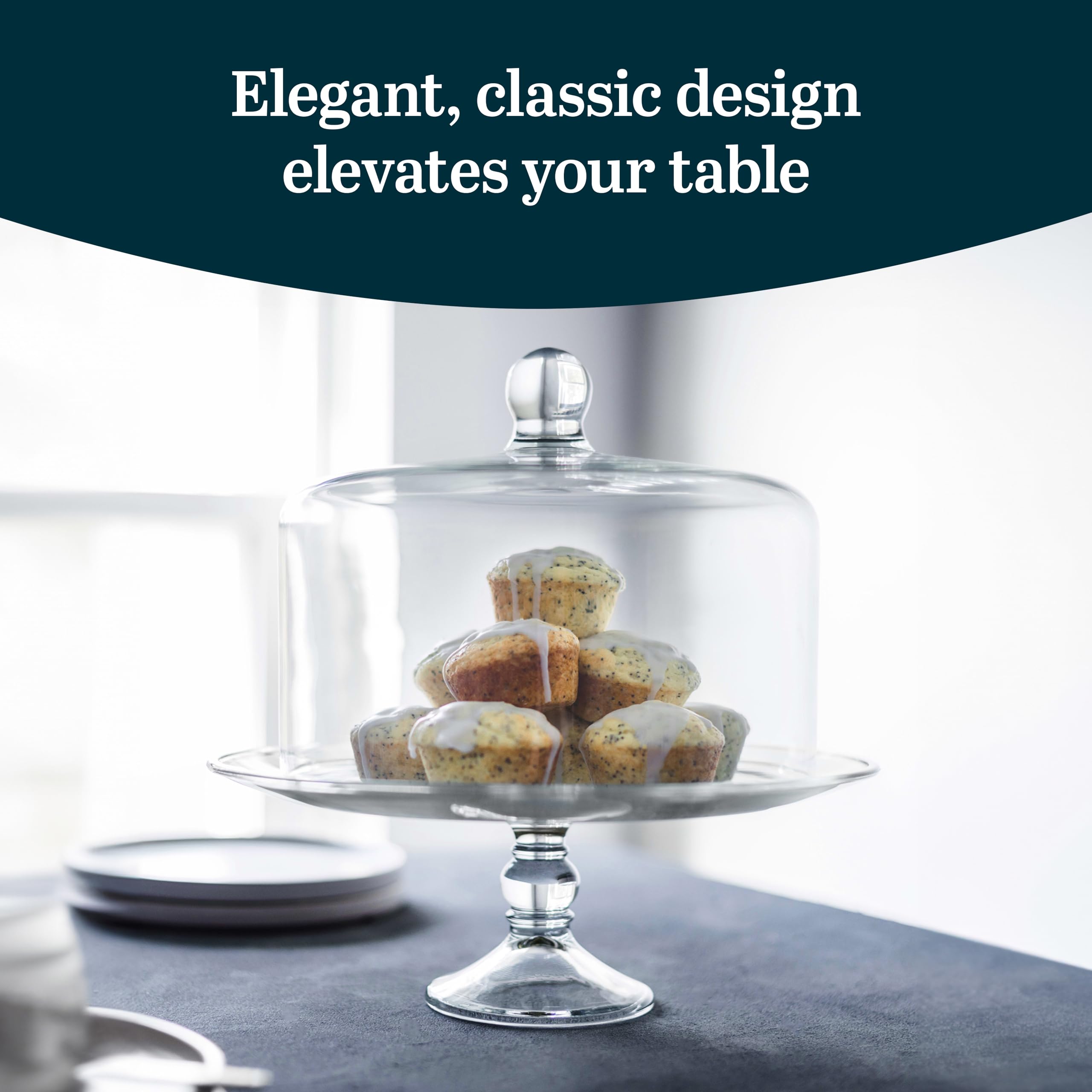 Libbey Selene Glass Cake Stand with Dome Lid, Elegant Curved Footed, Covered Cake Stand, Versatile Serving Dish for Variety of Desserts and More