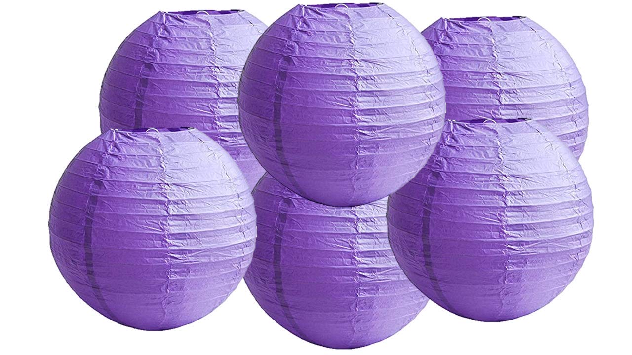 Paper Lanterns Mix Color Packs of 6 Round Paper Lanterns Lampshade Party Decorations (Purple, 6" (15 Cm)) — image 1