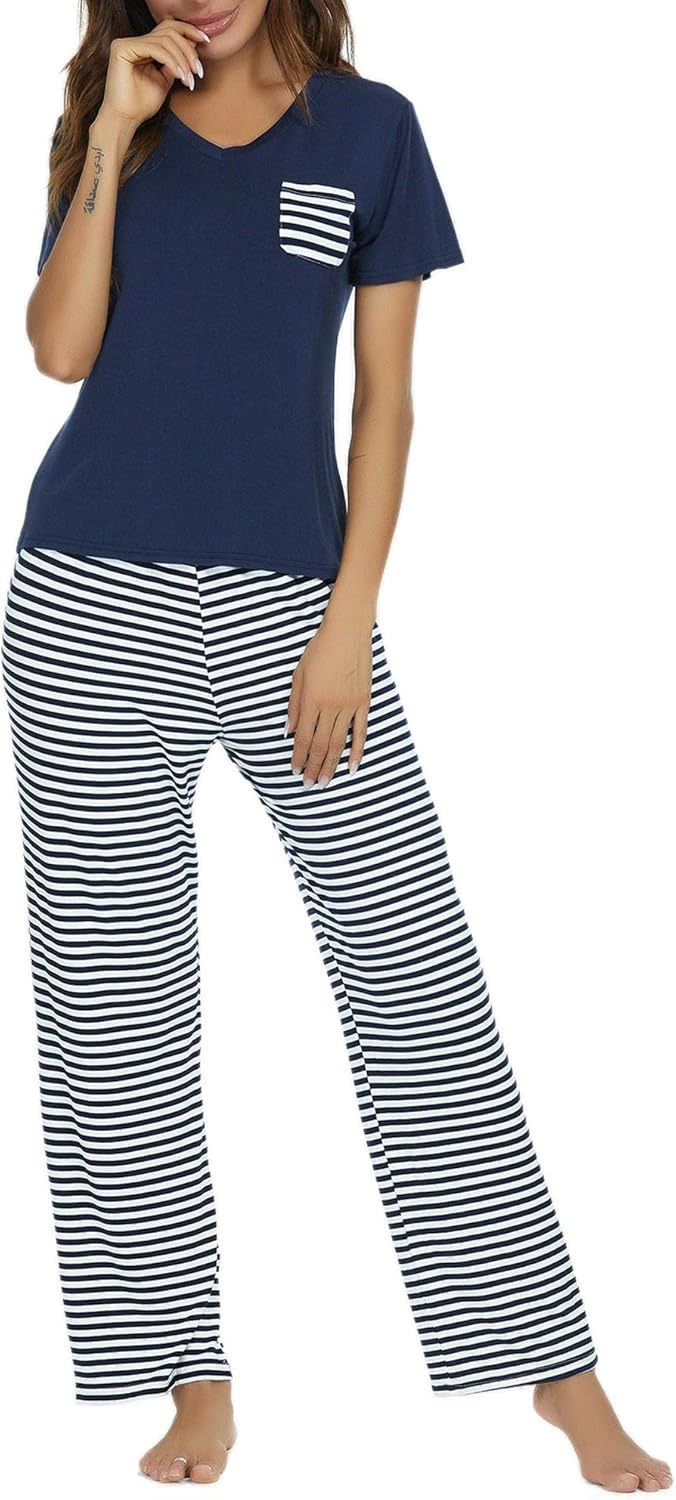 TIKTIK Womens Modal Pajama Set Comfy Sleepwear Short Sleeve Top with Pants Pjs Petite Plus Size S-4XL at  Women’s Clothing store