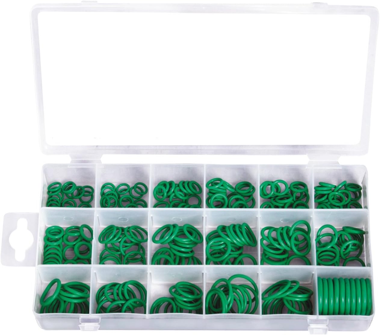O-Rings Set Hydrogenated Nitrile Butadiene Rubber (HNBR) O-Rings Temperature Resistant for Use with R134a Air-Conditioning Systems (with Storage Box) / Set of 265 / Green
