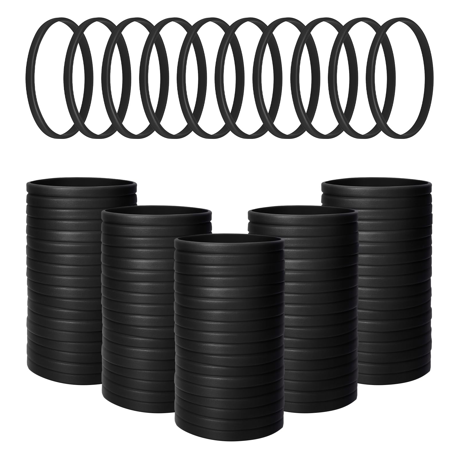 GOGO 100 Pcs Thin Silicone Wristbands for Adults, 1/5" Wide Rubber Bracelets - Black