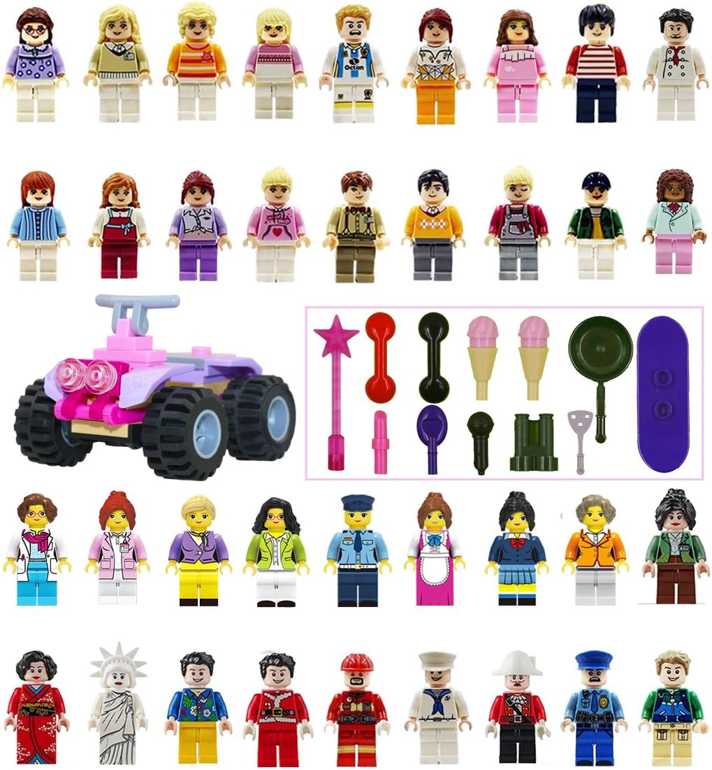 HMKEY Minifigures Set-36+13pcs Boys and Girls Mini Community People and Accessories 100% Compatible Building Bricks for Kids Party,to build More Fun