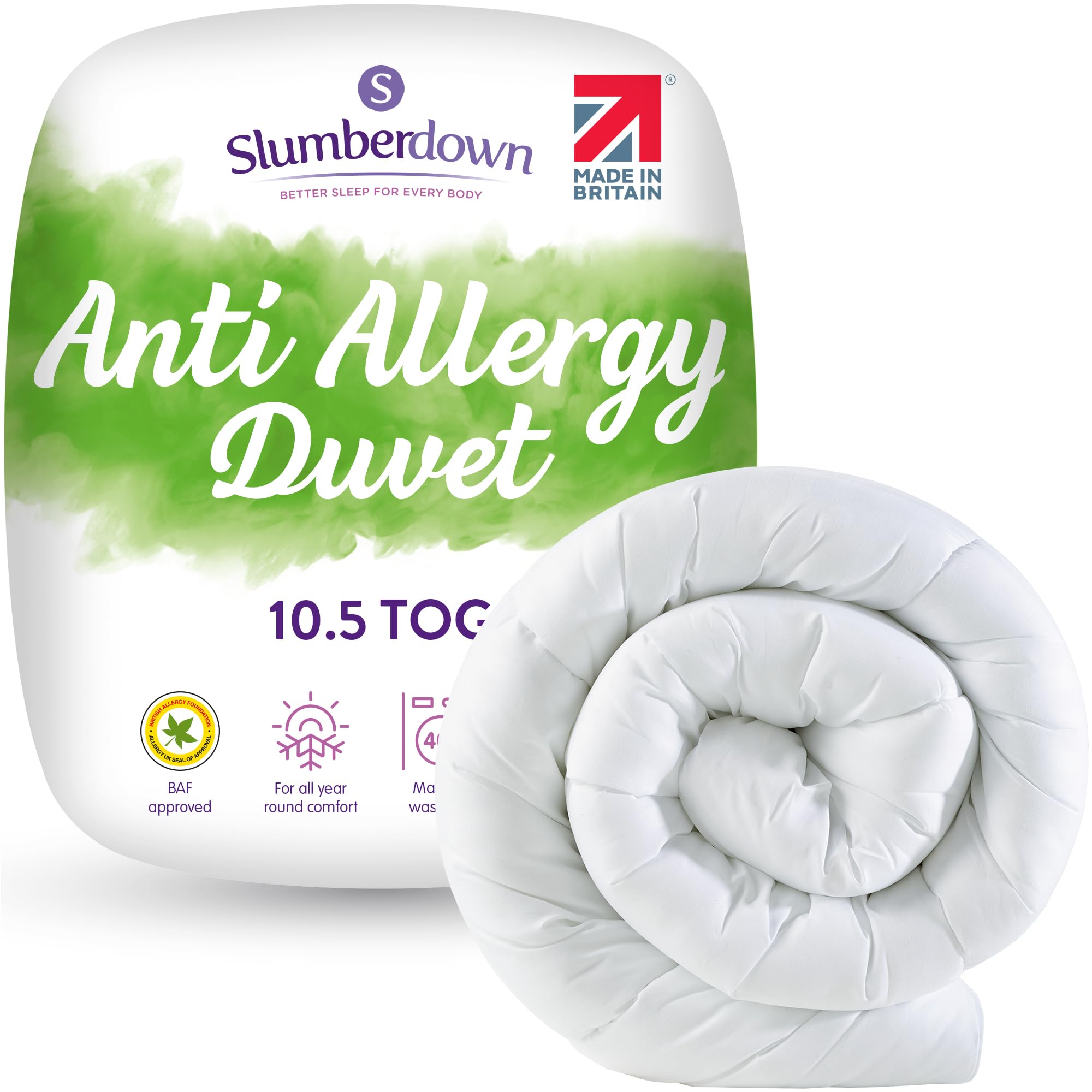 Slumberdown Anti Allergy King Size Duvet 10.5 Tog - Allergy UK Approved All Year Round King Quilt for Allergy Sufferers - Made in the UK, Anti Bacterial and Machine Washable Bedding (225 x 200cm)