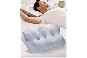 FEICO Cervical Neck Pillow, Memory Foam Pillows for Neck Pain Relief, Ergonomic Contour Cooling Pillow for Side Sleeper Pillow Adults & Stomach Sleepers Neck Shoulder Pillow (Light-Blue, 24" L x 14" W)