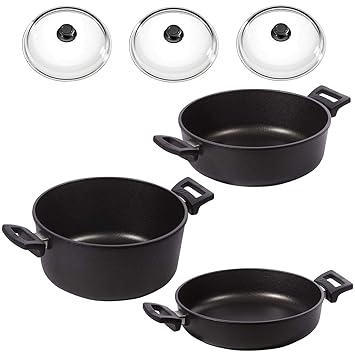 Eurolux Topfset Aluguss beschichtet 6-teilig Bratentopf Kochtopf Kasserolle PFOA frei inkl. Glasdeckel