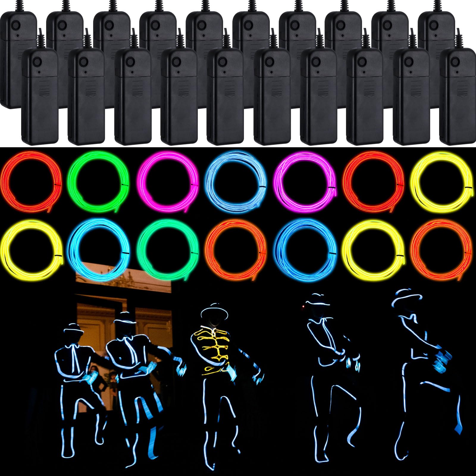 Retisee 30 Set Halloween El Wire Portable Neon Lights with Strip 6.6 ft ...