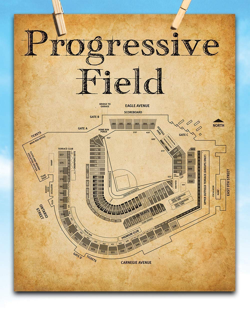 Amazon Com Cleveland Progressive Field Baseball Stadium Seating Chart 11x14 Unframed Art Print Great Gift And Decor For Sports Bar And Baseball Fans Under 15 Handmade