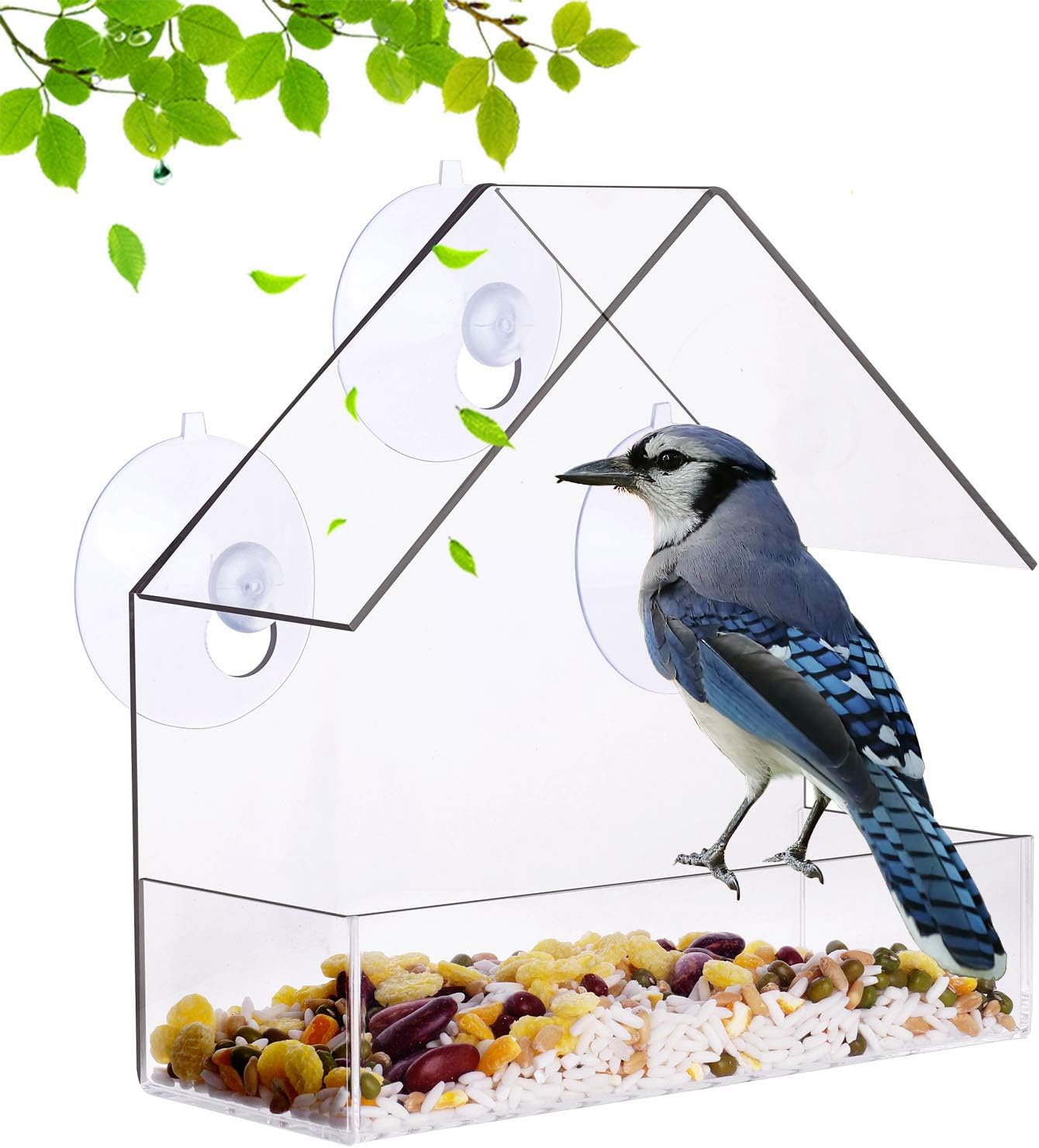 Window Bird Feeder Clear Window Hanging Bird Feeder With Suction Cup Includes 21 Drain Holes