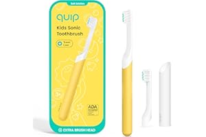 Quip Kids Electric Toothbrush, Battery-Powered Sonic, Yellow, with 2-Min Timer, Extra Head and Travel Cover
