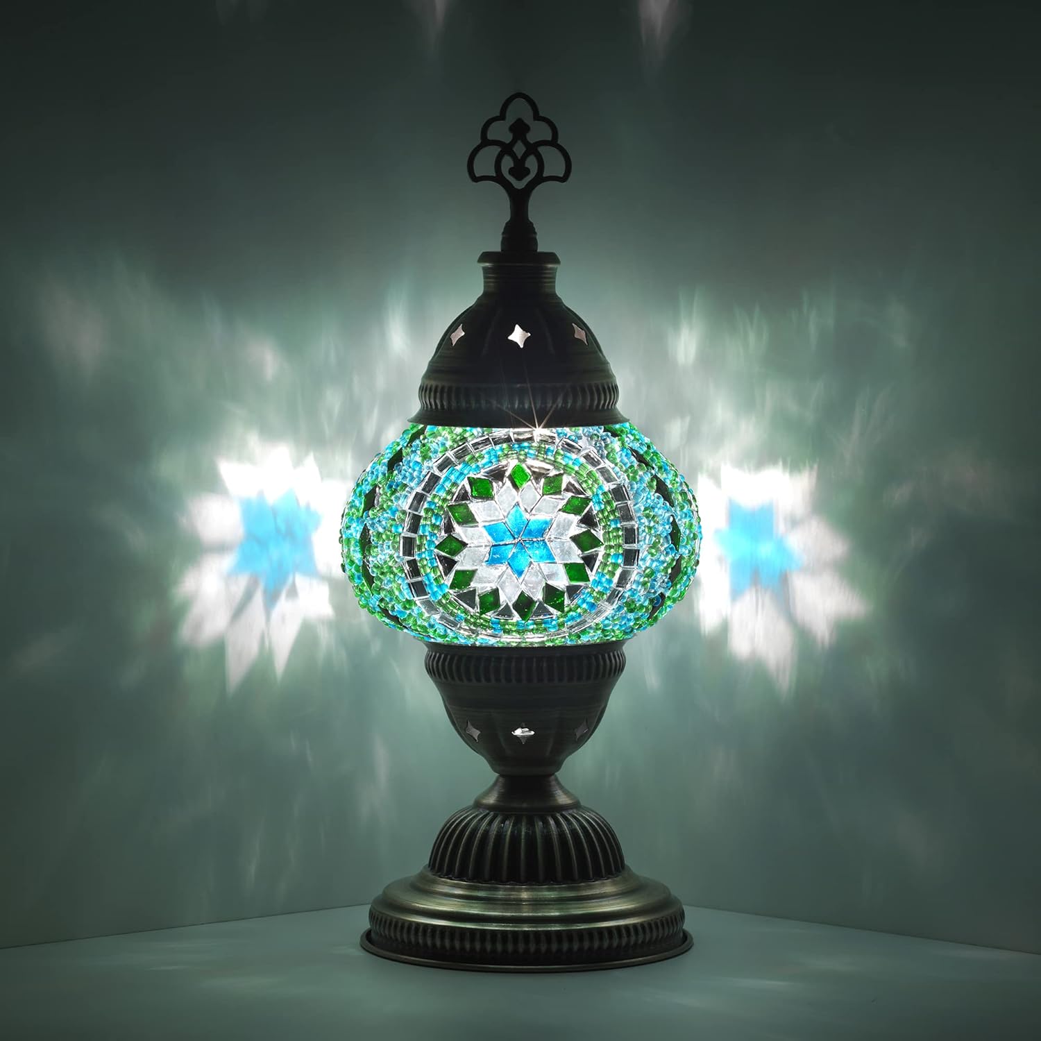 DEMMEX Handmade Colorful Mosaic Glass Table Desk Bedside Lamp Lampshade with Antique Brass Base, Small 11.8x5.5" (Cutest Jungle) - - 
