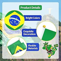 Brazilian Flags 20 Pack, Small Handheld Flags of