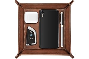 SITHON Valet Tray Desktop Storage Organizer – Premium PU Leather Catchall Bedside Vanity Tray Nightstand Caddy Holder for Remote Controller, Keys, Phone, Wallet, Coin, Jewelry, Brown