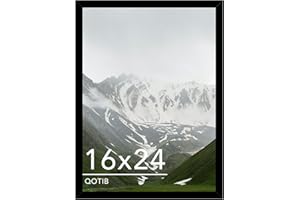QOTIB 16x24 Picture Frame Black for Wall Mounting, Horizontal and Vertical Formats for Wall Hanging, Wood 16x24 Frame, Black, 1 Pack
